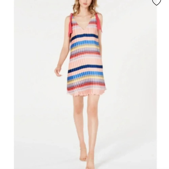 Foxiedox Stripe Pleated Shift Dress In Pink/coral/navy - Picture 2 of 11